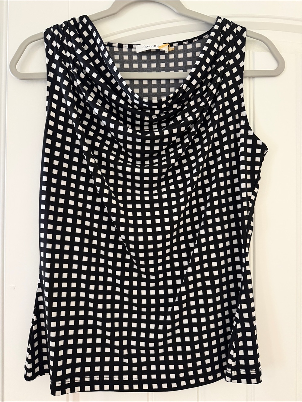 Calvin Klein Black and White Checkered Cowl Neck Camisole